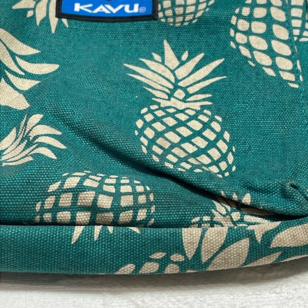 Kavu Keeper Crossbody Rope Bag Cotton Canvas Purse Pineapples Teal Blue & Gray - Picture 8 of 16
